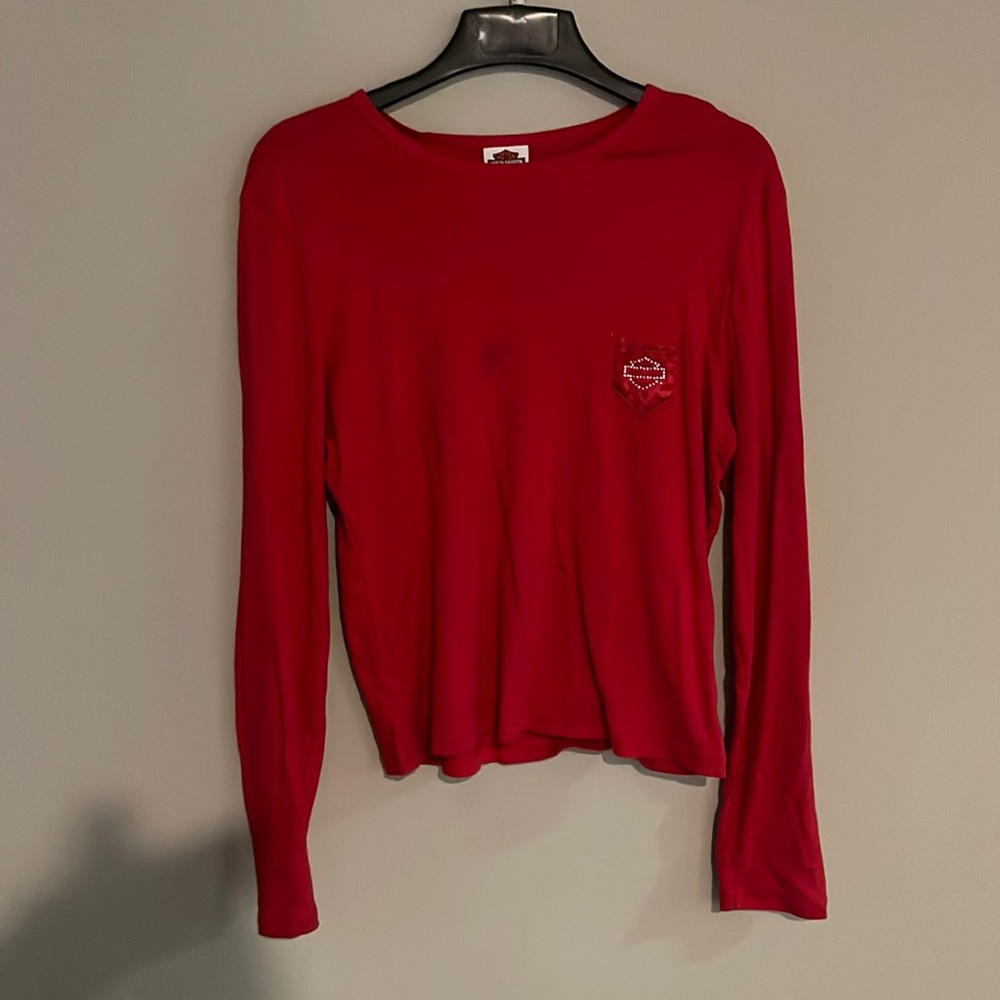Harley-Davidson long sleeve red shirt.